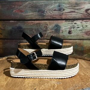 🖤 Qupid Platform Sandals with Espadrille Trim – Black – Size 6 🖤